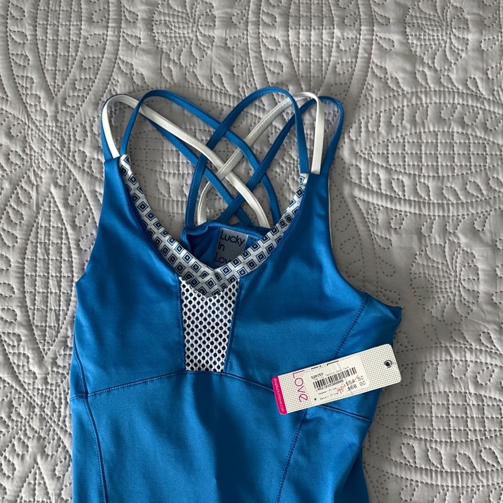 Lucky in Love Blue and White Strappy Tank
